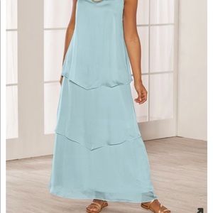 Whisper blue tiered silk dress